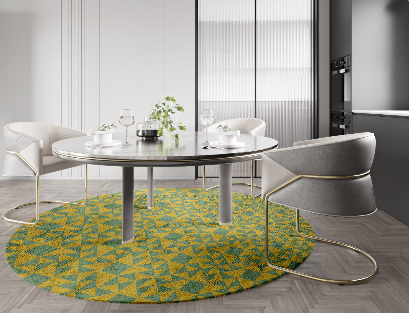 Helios Geometric Round Hand Tufted Bamboo Silk Custom Rug by Rug Artisan