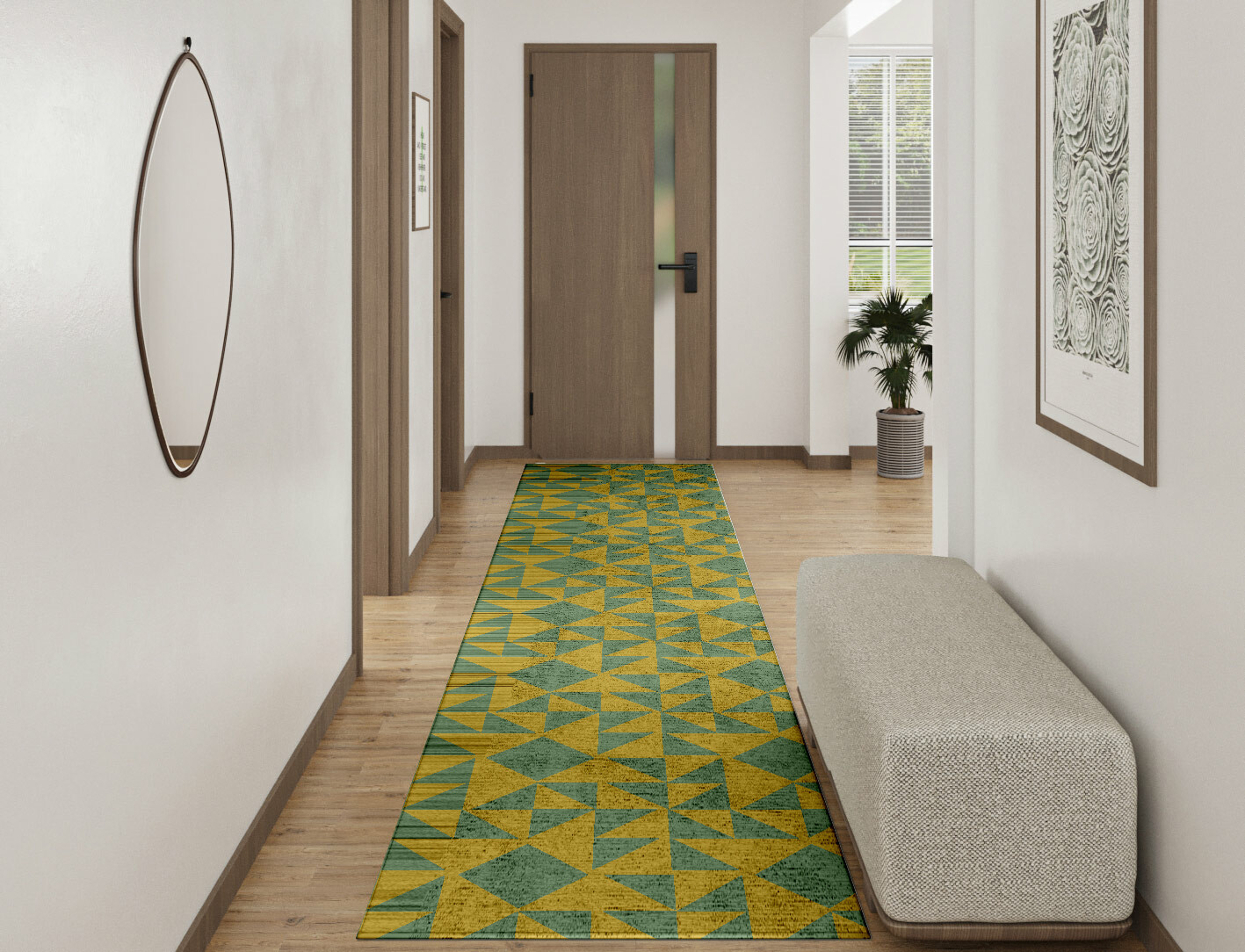 Helios Geometric Runner Hand Tufted Bamboo Silk Custom Rug by Rug Artisan