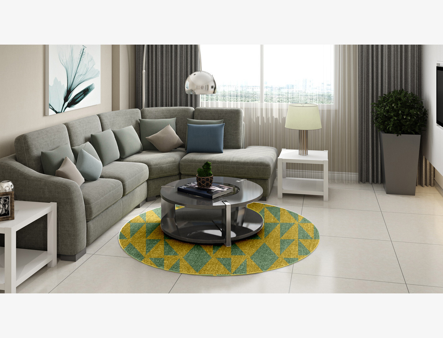 Helios Geometric Round Outdoor Recycled Yarn Custom Rug by Rug Artisan