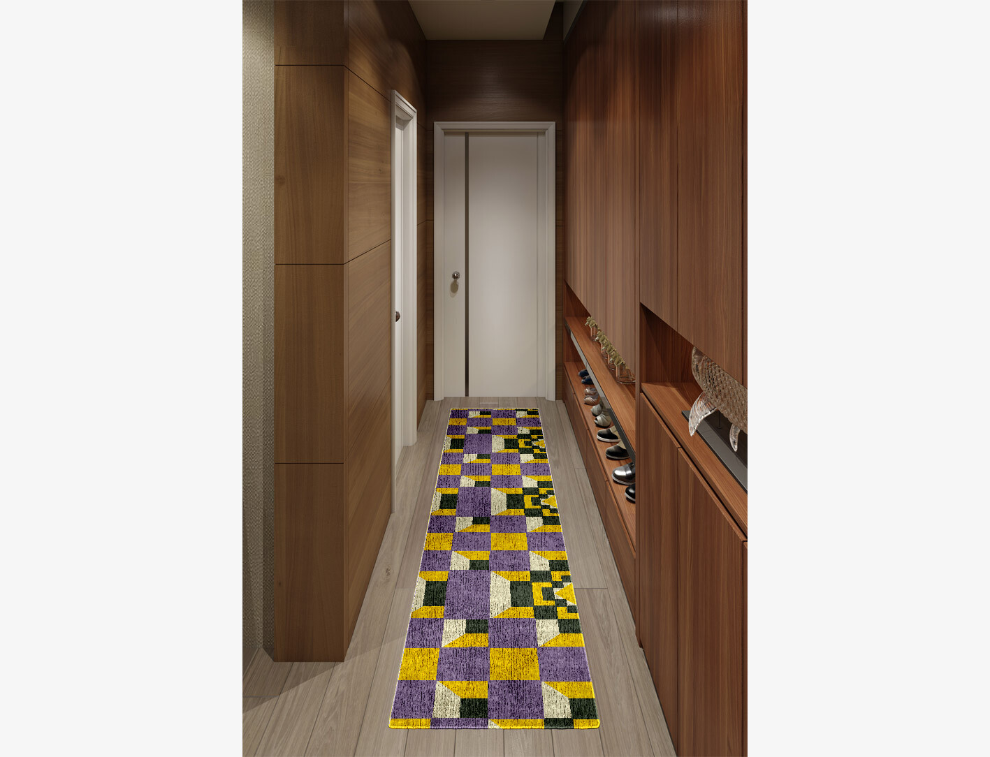 Heliotrope Geometric Runner Flatweave Bamboo Silk Custom Rug by Rug Artisan