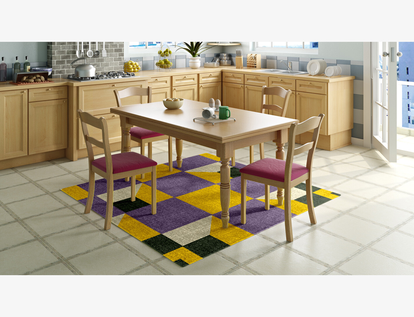Heliotrope Geometric Square Flatweave New Zealand Wool Custom Rug by Rug Artisan