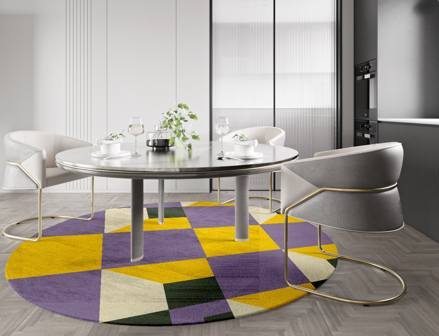 Heliotrope Geometric Round Hand Knotted Bamboo Silk Custom Rug by Rug Artisan