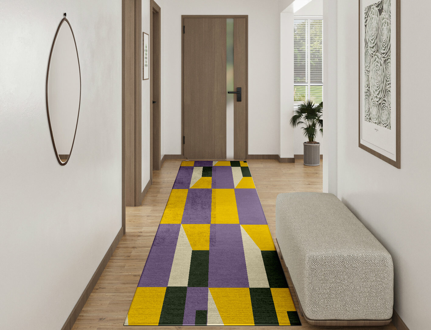 Heliotrope Geometric Runner Hand Knotted Bamboo Silk Custom Rug by Rug Artisan