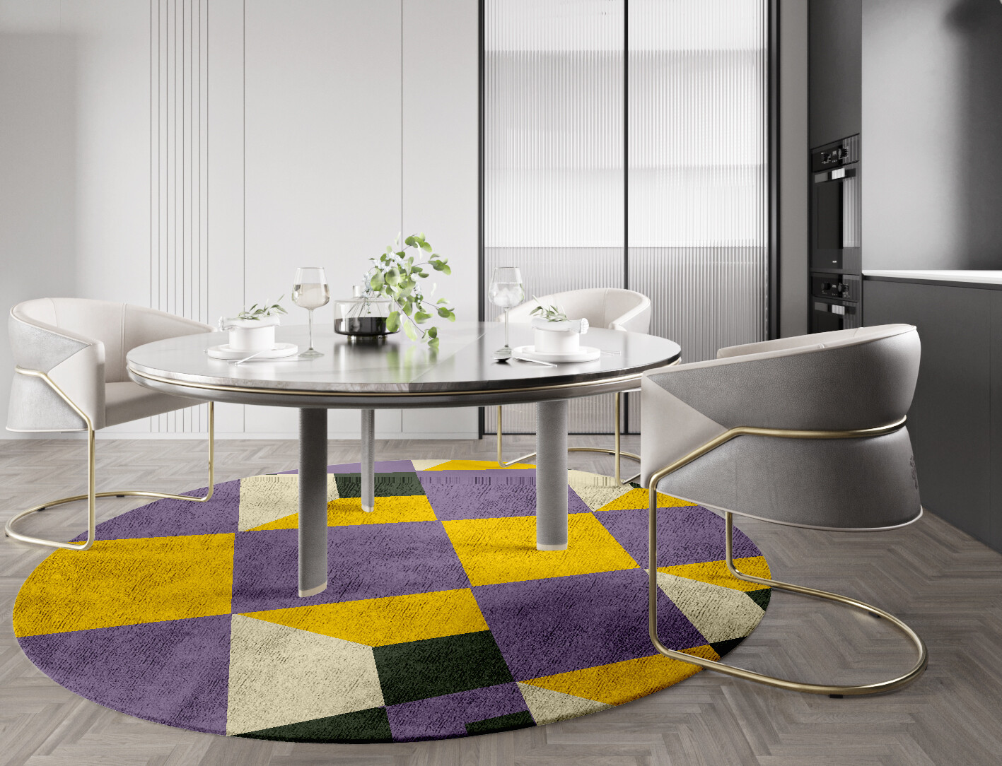 Heliotrope Geometric Round Hand Tufted Bamboo Silk Custom Rug by Rug Artisan
