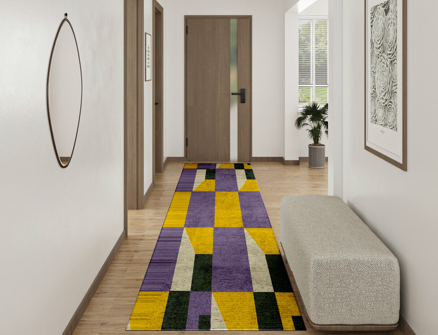 Heliotrope Geometric Runner Hand Tufted Bamboo Silk Custom Rug by Rug Artisan