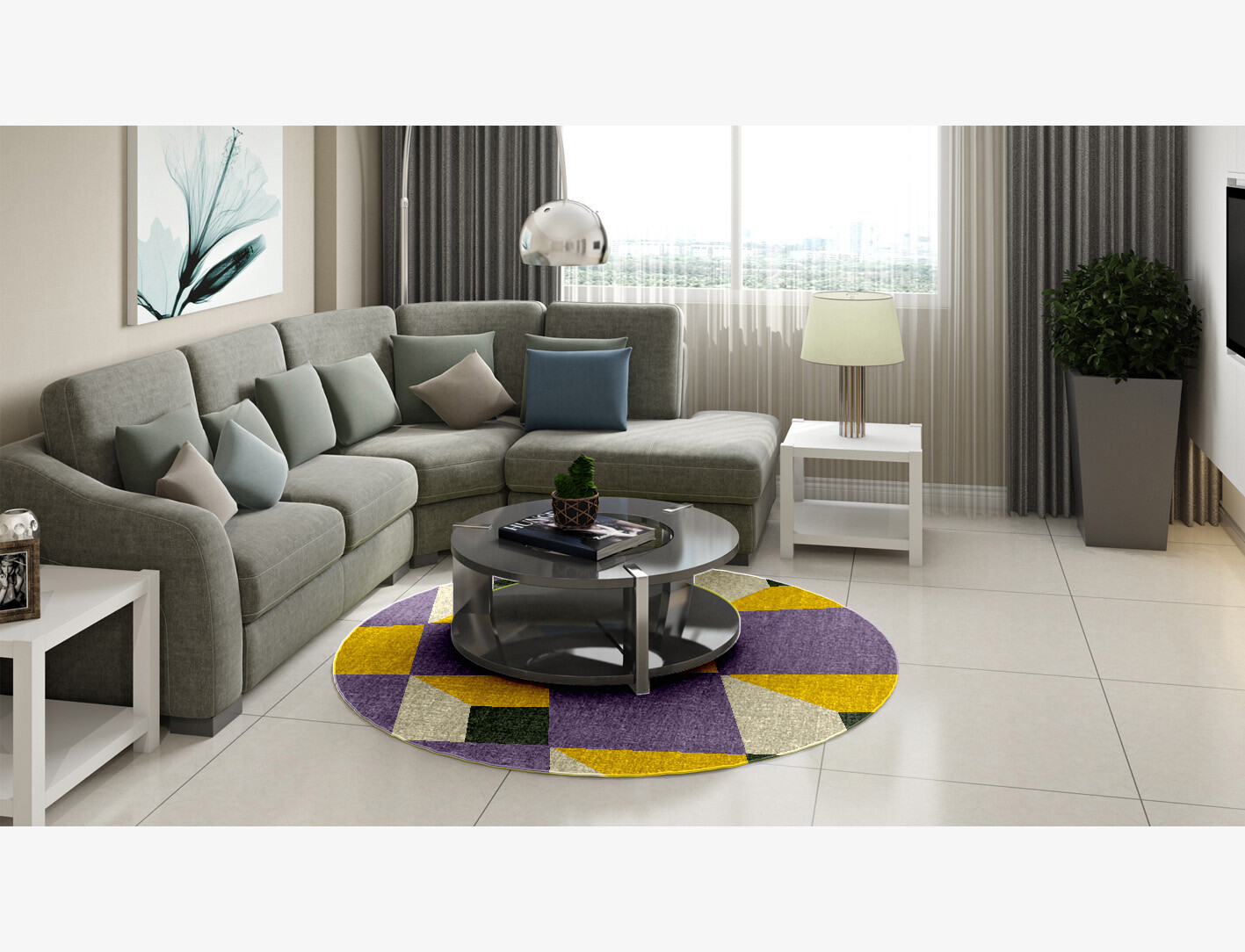 Heliotrope Geometric Round Outdoor Recycled Yarn Custom Rug by Rug Artisan