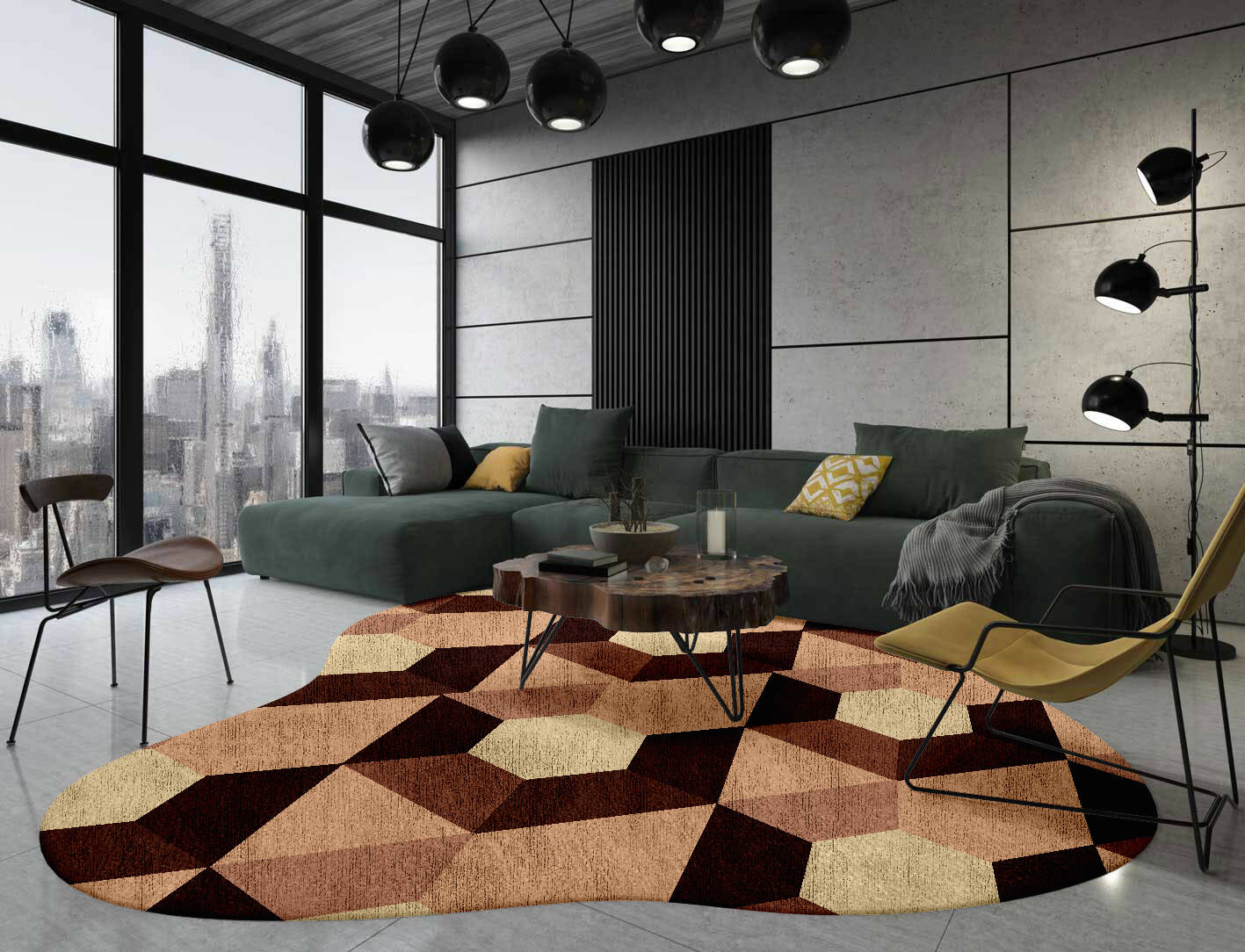 Hex Pyramids Modern Geometrics Splash Hand Knotted Bamboo Silk Custom Rug by Rug Artisan