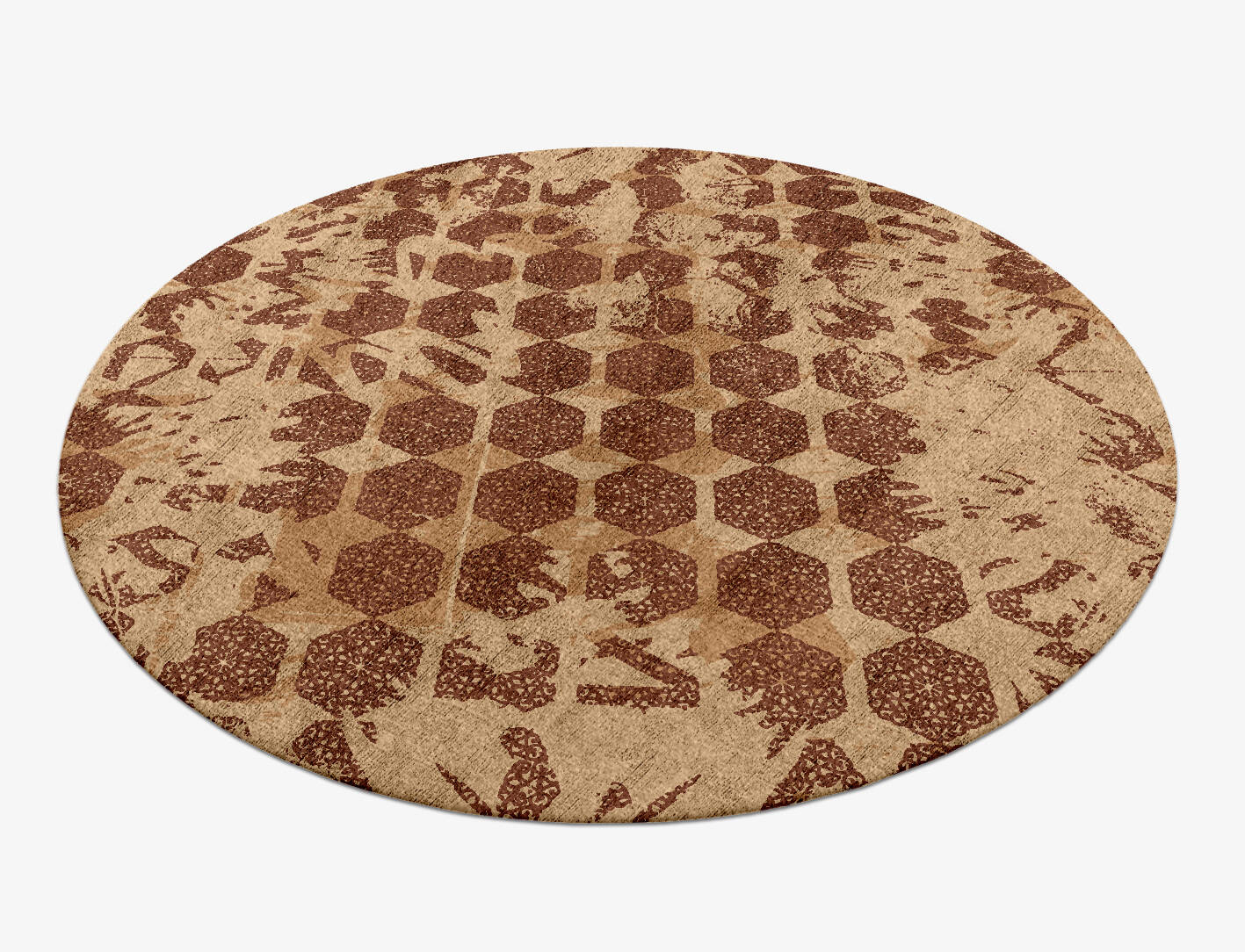 Hex Rows Vintage Round Hand Knotted Bamboo Silk Custom Rug by Rug Artisan