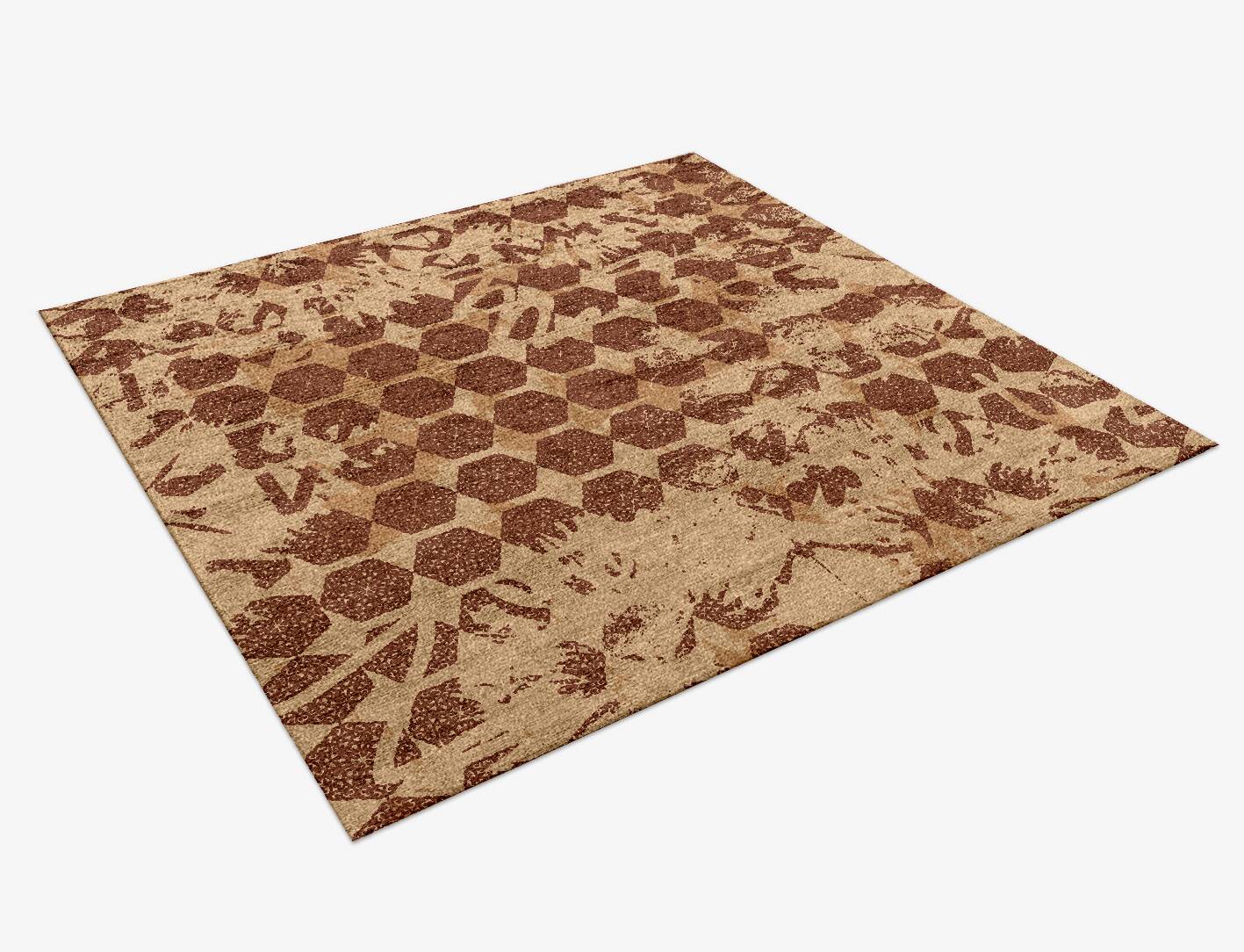 Hex Rows Vintage Square Hand Knotted Bamboo Silk Custom Rug by Rug Artisan