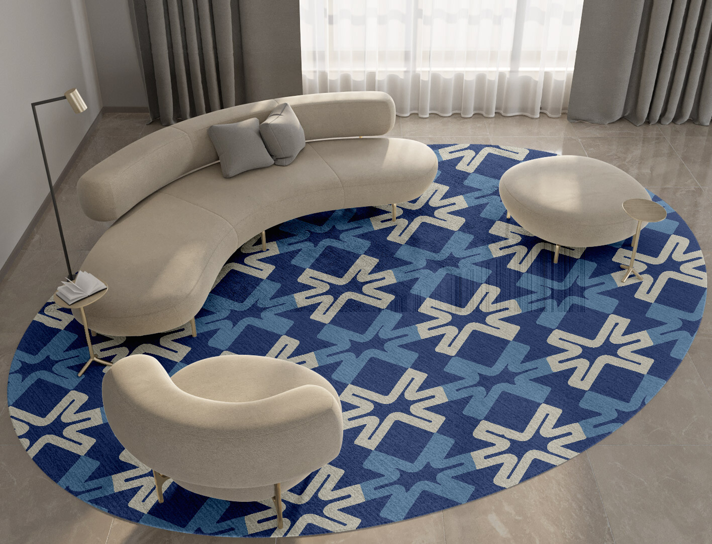 Hexagram Geometric Oval Hand Knotted Bamboo Silk Custom Rug by Rug Artisan