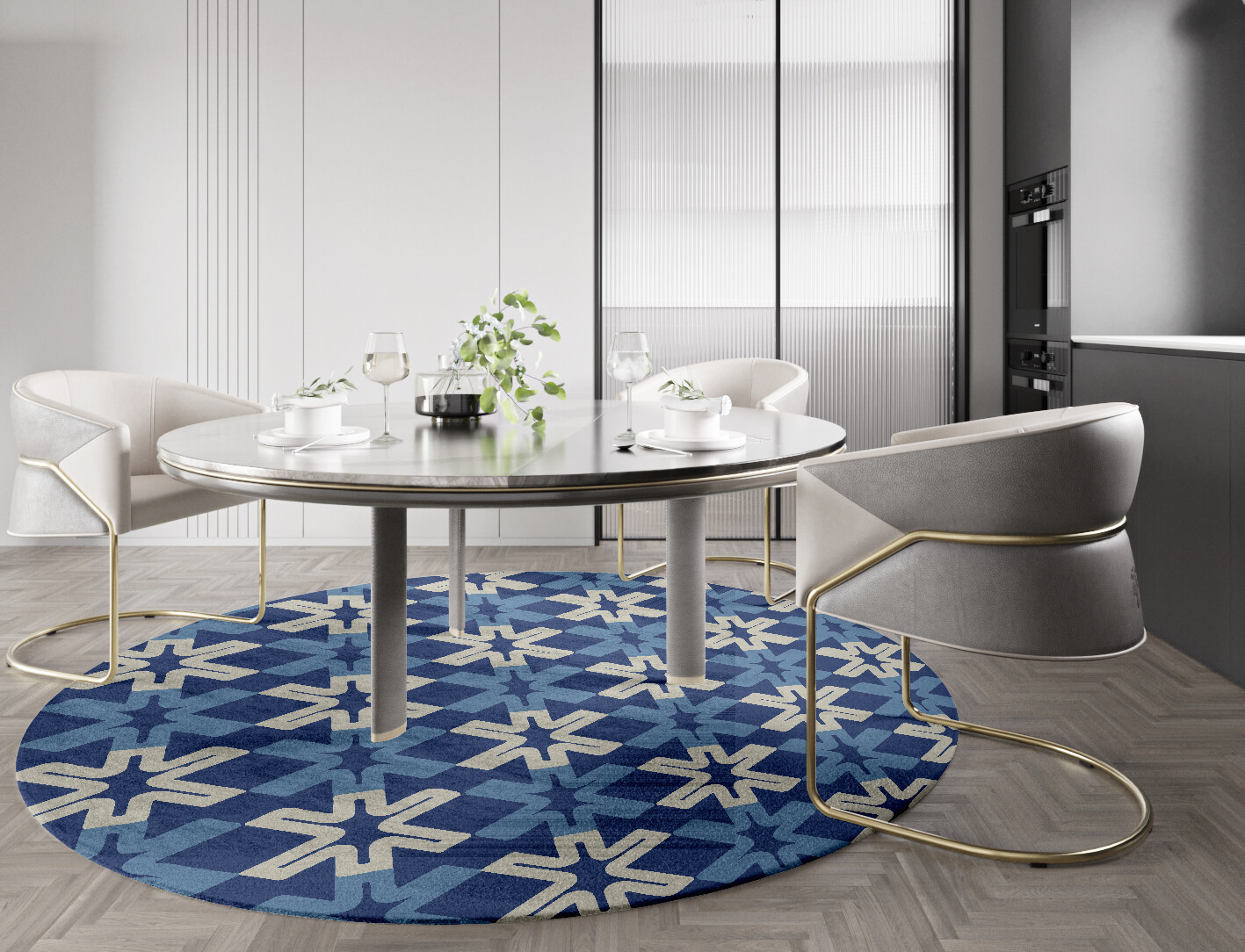 Hexagram Geometric Round Hand Knotted Bamboo Silk Custom Rug by Rug Artisan