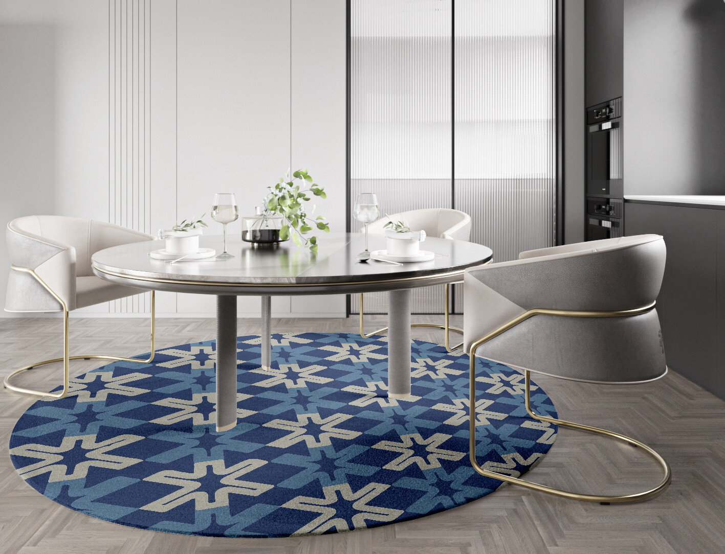 Hexagram Geometric Round Hand Knotted Tibetan Wool Custom Rug by Rug Artisan