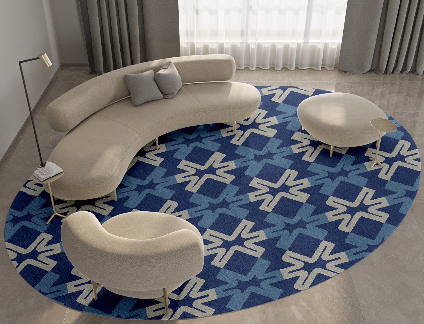 Hexagram Geometric Oval Hand Tufted Pure Wool Custom Rug by Rug Artisan