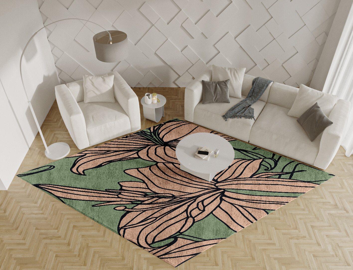 Hippeastrum Field of Flowers Diamond Hand Knotted Bamboo Silk Custom Rug by Rug Artisan