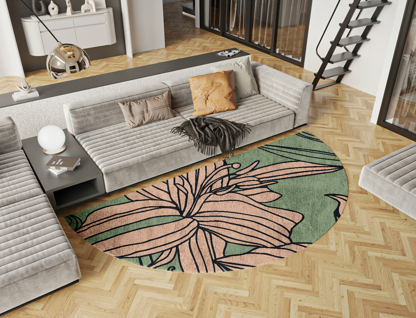 Hippeastrum Field of Flowers Halfmoon Hand Knotted Bamboo Silk Custom Rug by Rug Artisan
