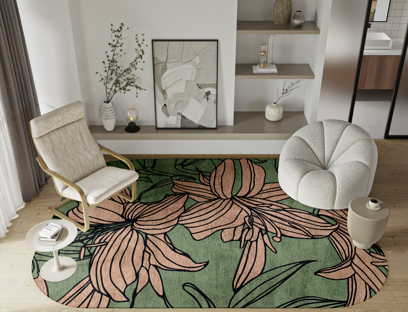 Hippeastrum Field of Flowers Oblong Hand Knotted Bamboo Silk Custom Rug by Rug Artisan