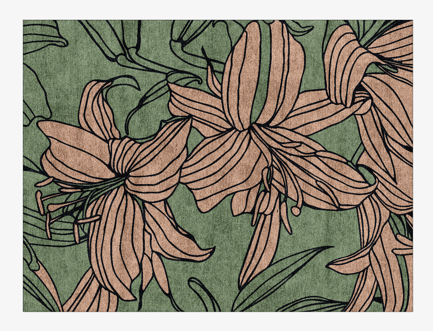 Hippeastrum Field of Flowers Rectangle Hand Knotted Bamboo Silk Custom Rug by Rug Artisan