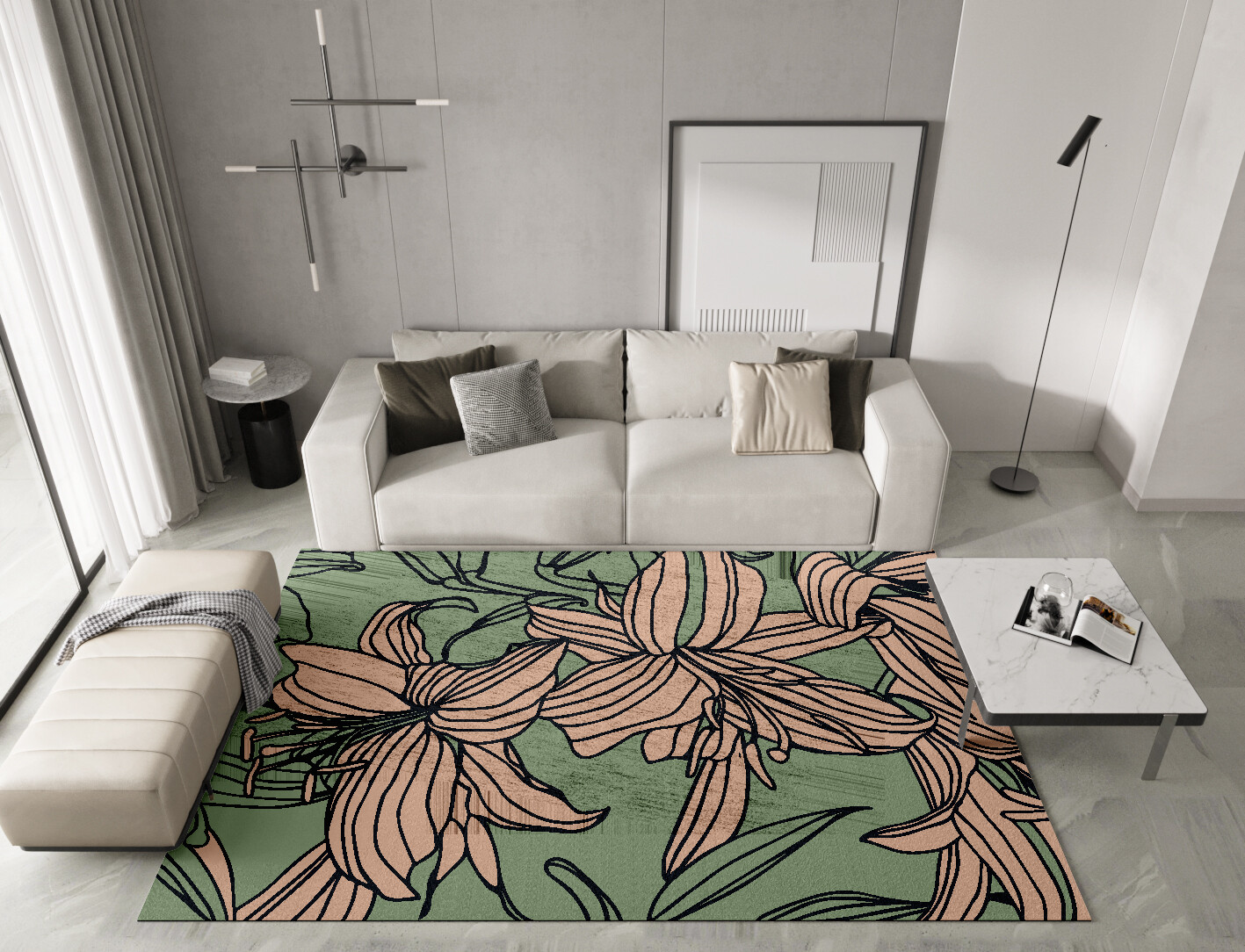 Hippeastrum Field of Flowers Rectangle Hand Knotted Bamboo Silk Custom Rug by Rug Artisan