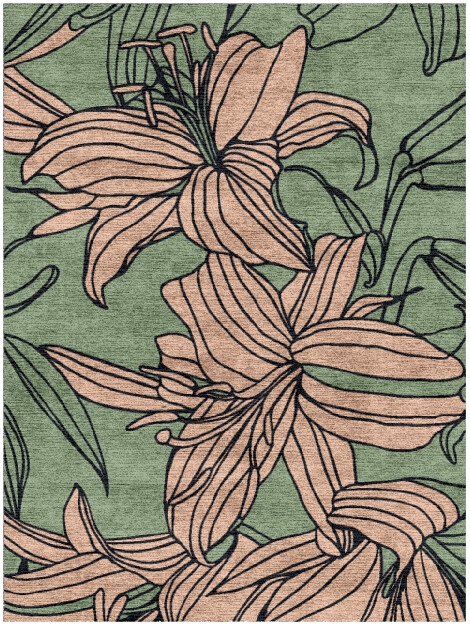 Hippeastrum Field of Flowers Rectangle Hand Knotted Bamboo Silk Custom Rug by Rug Artisan