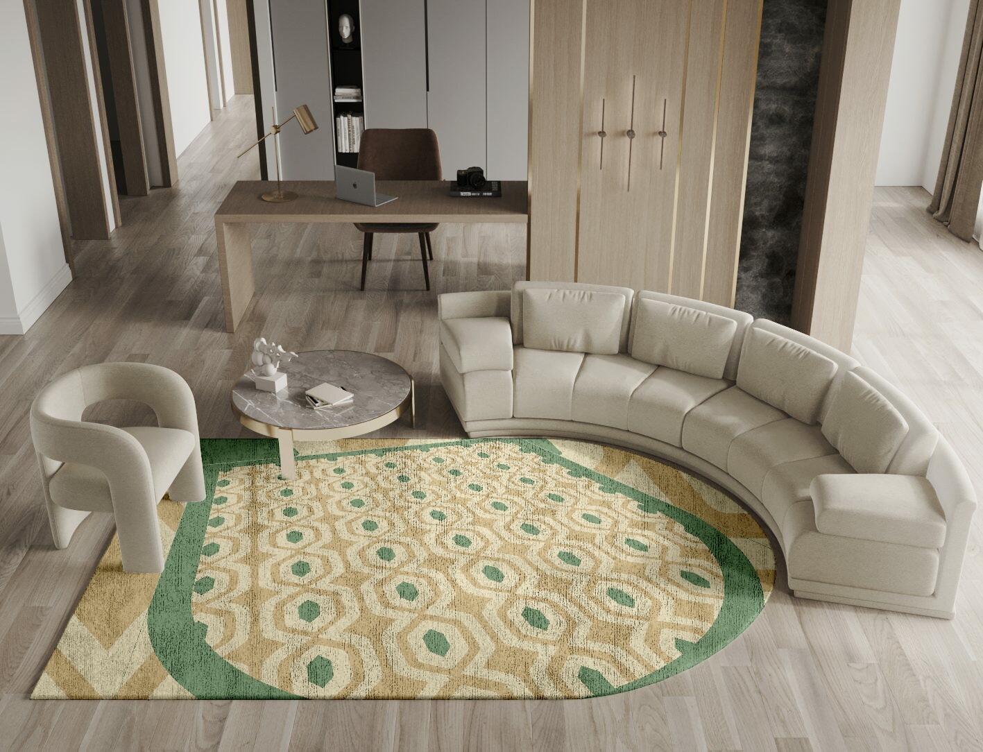 Hive Geometric Arch Hand Knotted Bamboo Silk Custom Rug by Rug Artisan