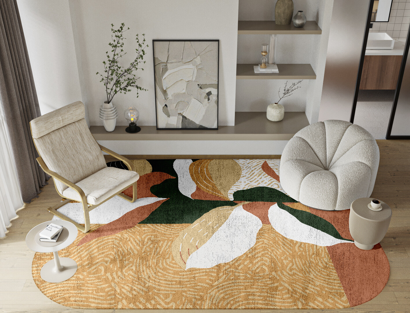 Hosta Field of Flowers Oblong Hand Knotted Bamboo Silk Custom Rug by Rug Artisan