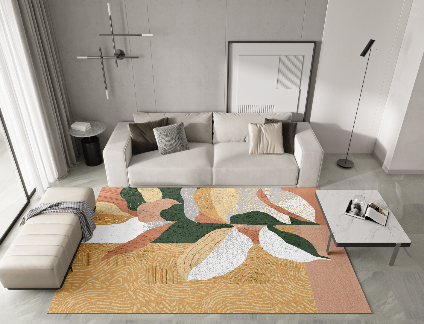 Hosta Field of Flowers Rectangle Hand Knotted Bamboo Silk Custom Rug by Rug Artisan