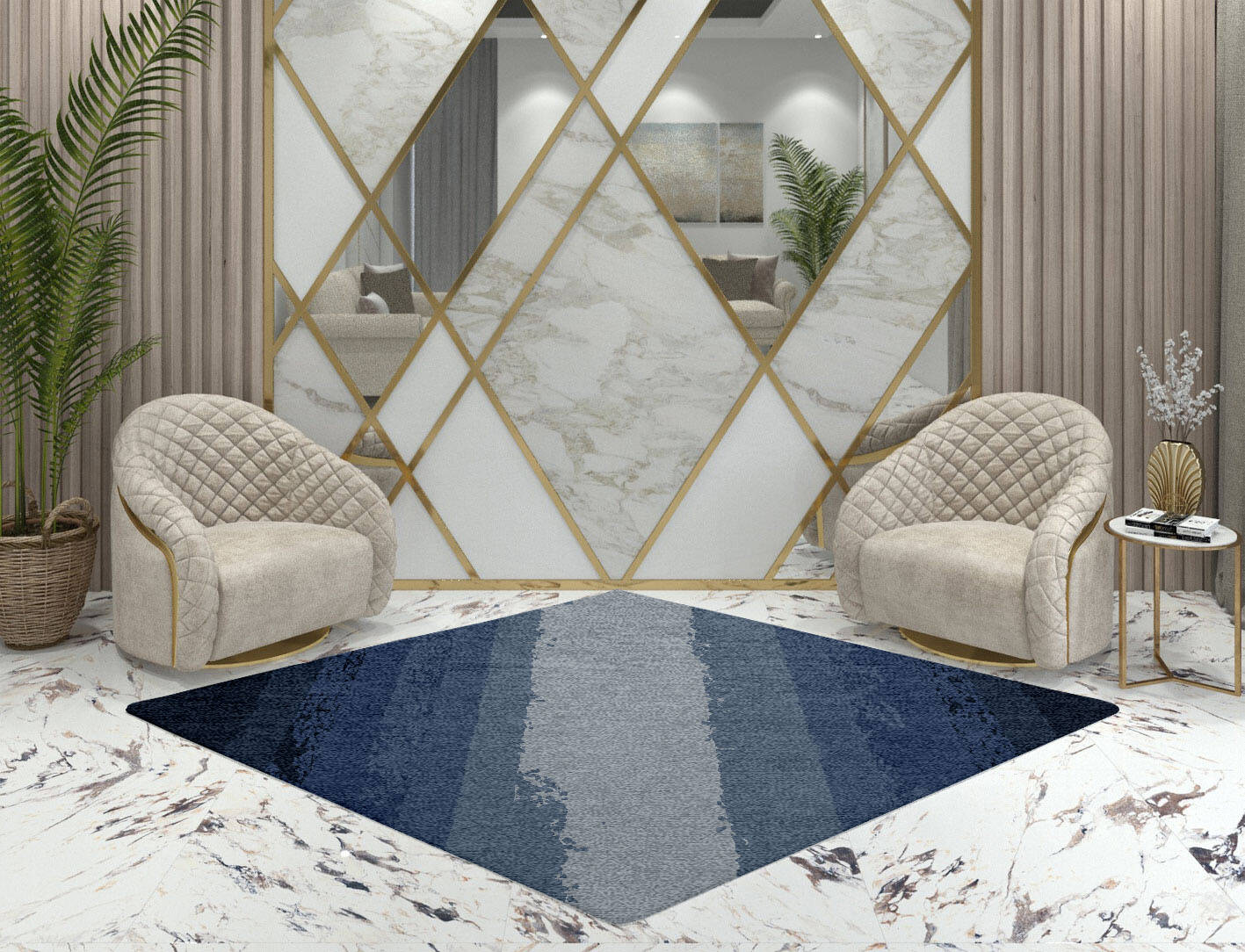 Hunter Gradation Diamond Hand Knotted Tibetan Wool Custom Rug by Rug Artisan