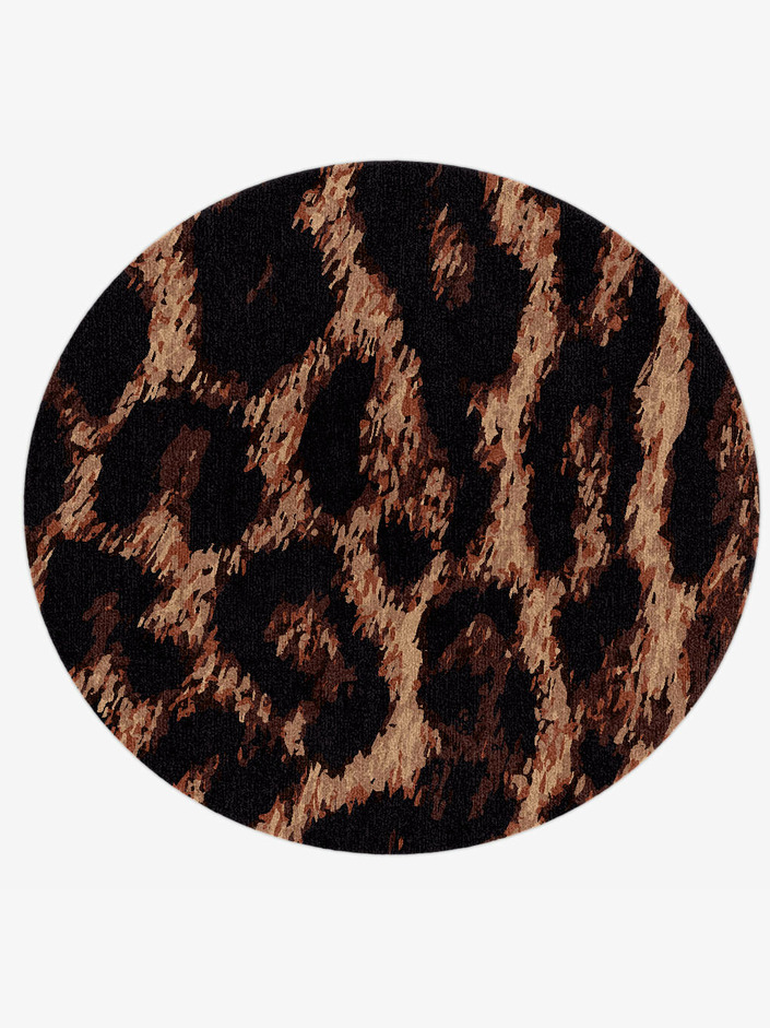Hunting Leopard Animal Prints Round Hand Knotted Tibetan Wool Custom Rug by Rug Artisan