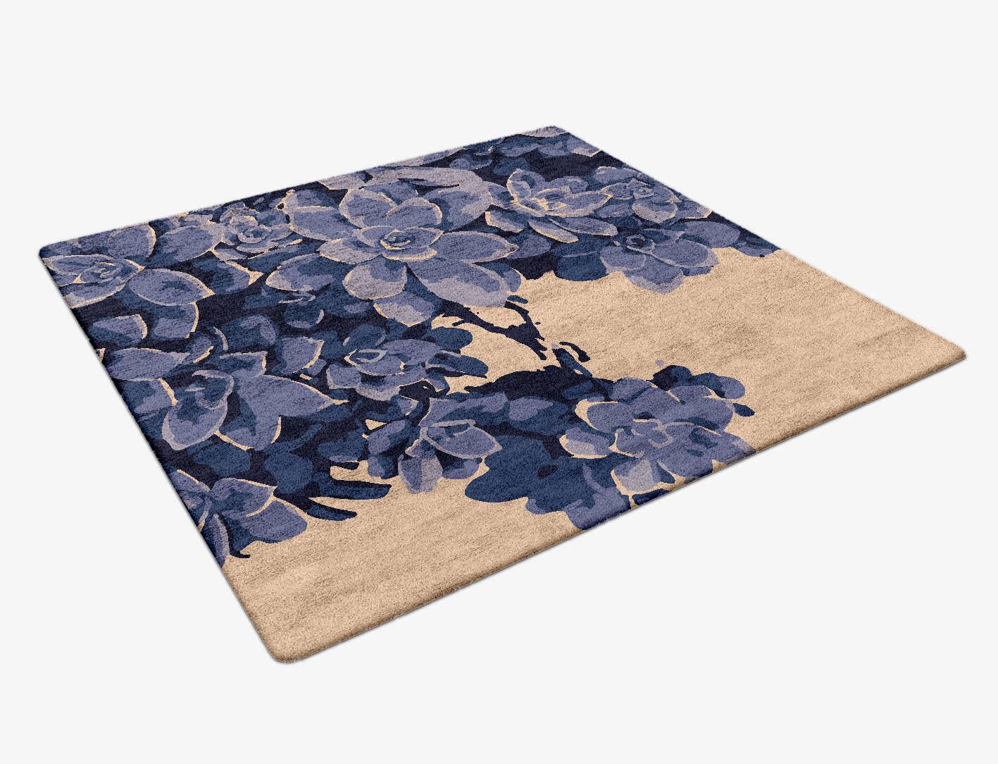 Hydrangea Floral Square Hand Tufted Bamboo Silk Custom Rug by Rug Artisan