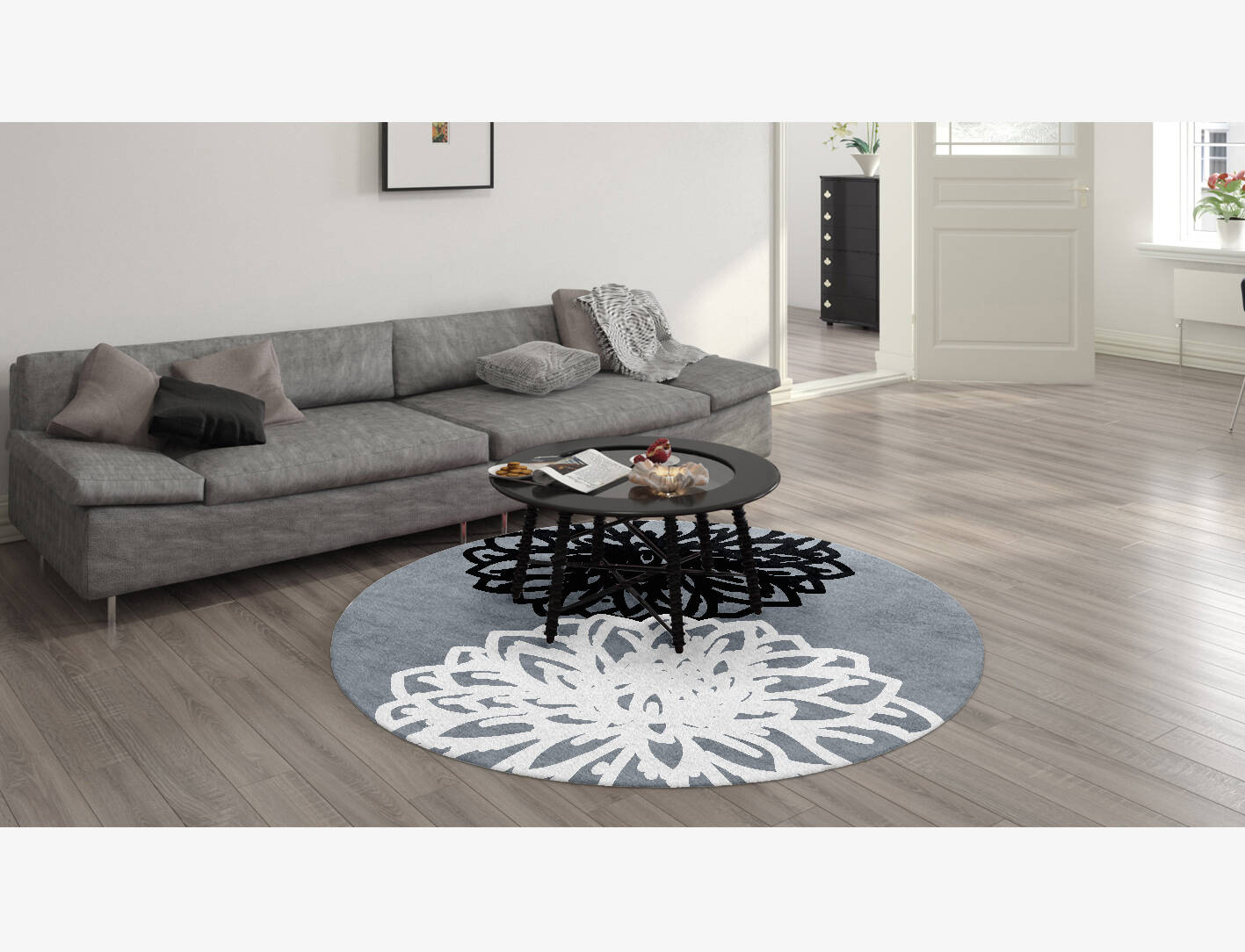 Hygge Grey Monochrome Round Hand Knotted Bamboo Silk Custom Rug by Rug Artisan