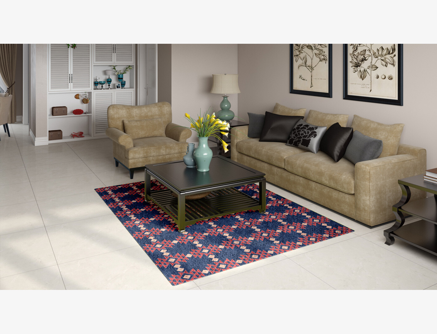 Ikat Geometric Rectangle Flatweave Bamboo Silk Custom Rug by Rug Artisan