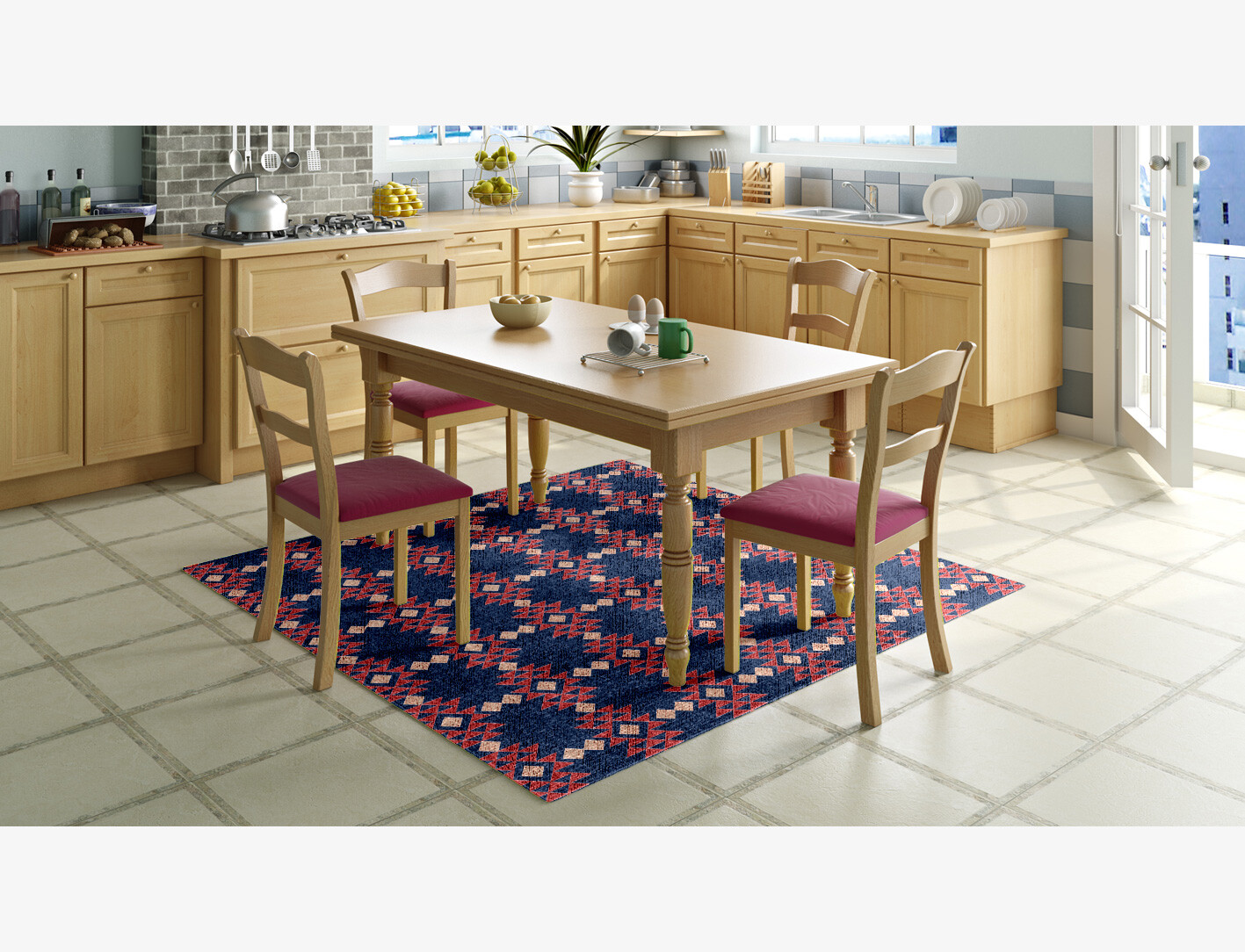 Ikat Geometric Square Flatweave Bamboo Silk Custom Rug by Rug Artisan