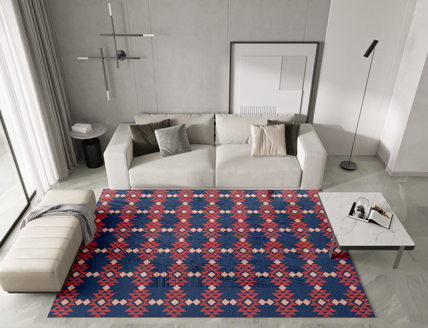 Ikat Geometric Rectangle Hand Knotted Bamboo Silk Custom Rug by Rug Artisan