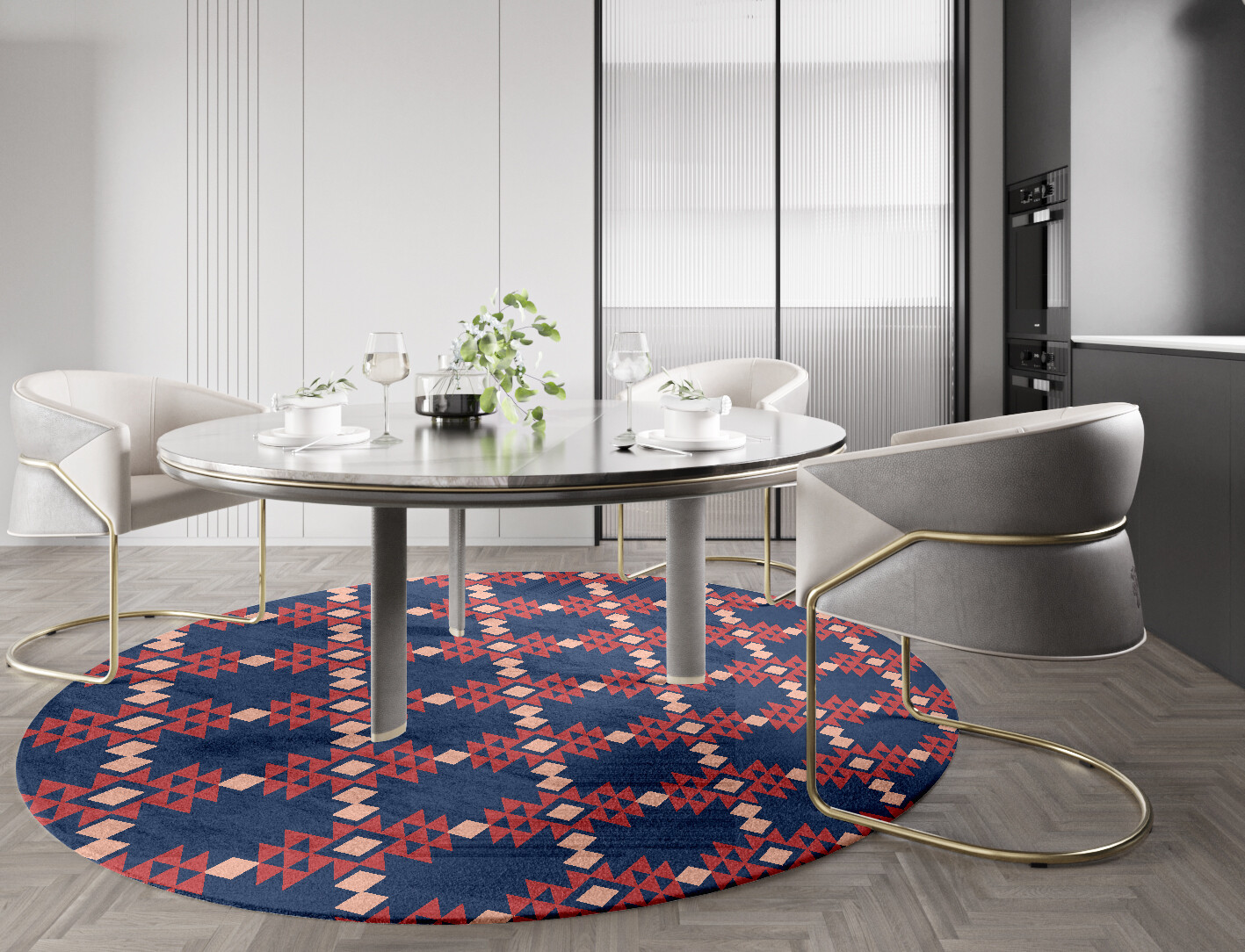 Ikat Geometric Round Hand Knotted Bamboo Silk Custom Rug by Rug Artisan