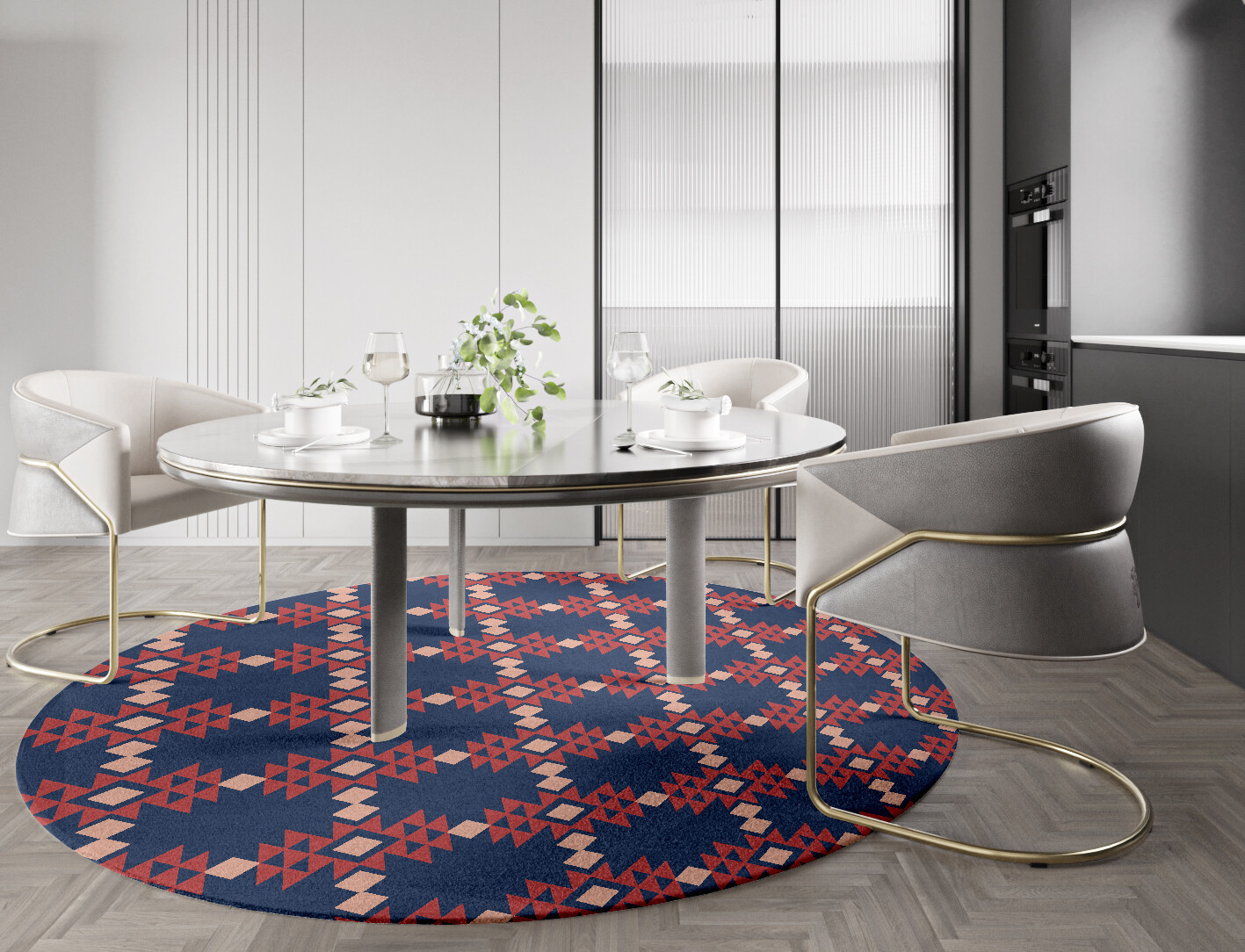 Ikat Geometric Round Hand Knotted Tibetan Wool Custom Rug by Rug Artisan