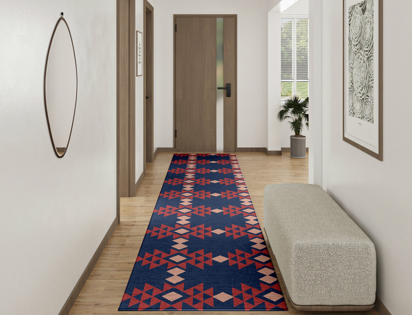 Ikat Geometric Runner Hand Knotted Tibetan Wool Custom Rug by Rug Artisan