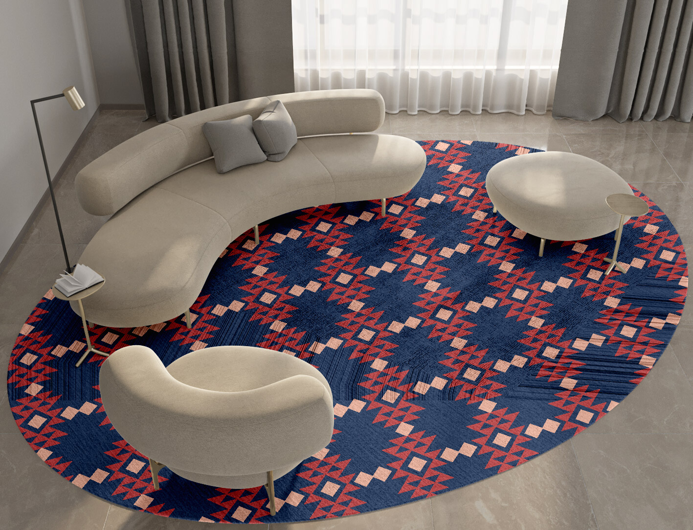 Ikat Geometric Oval Hand Tufted Bamboo Silk Custom Rug by Rug Artisan