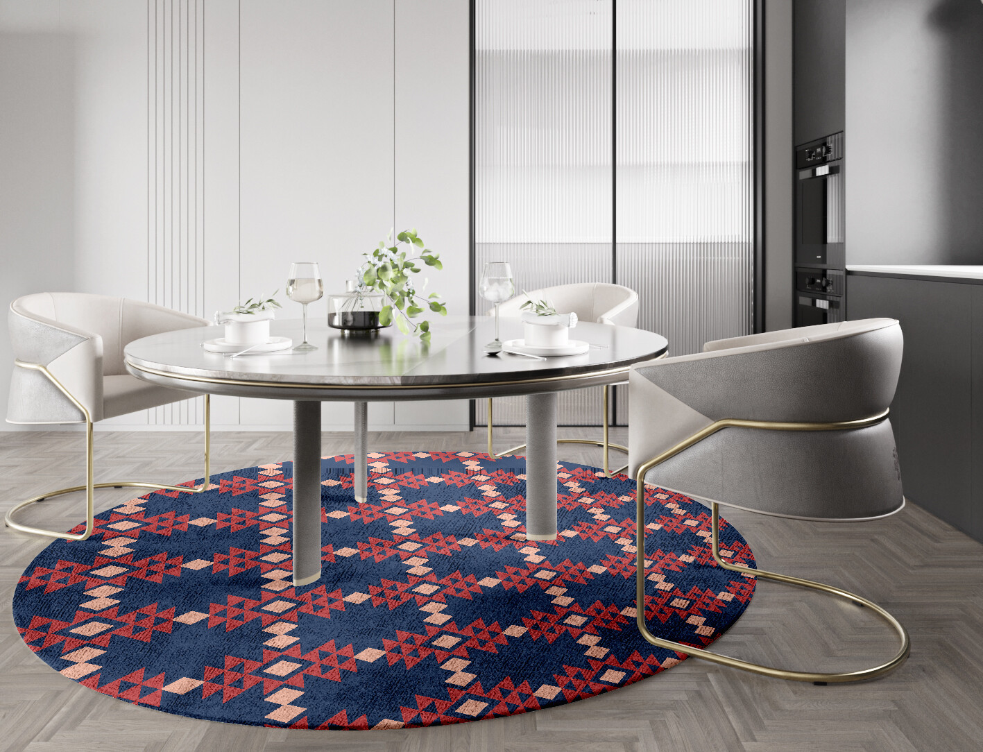 Ikat Geometric Round Hand Tufted Bamboo Silk Custom Rug by Rug Artisan