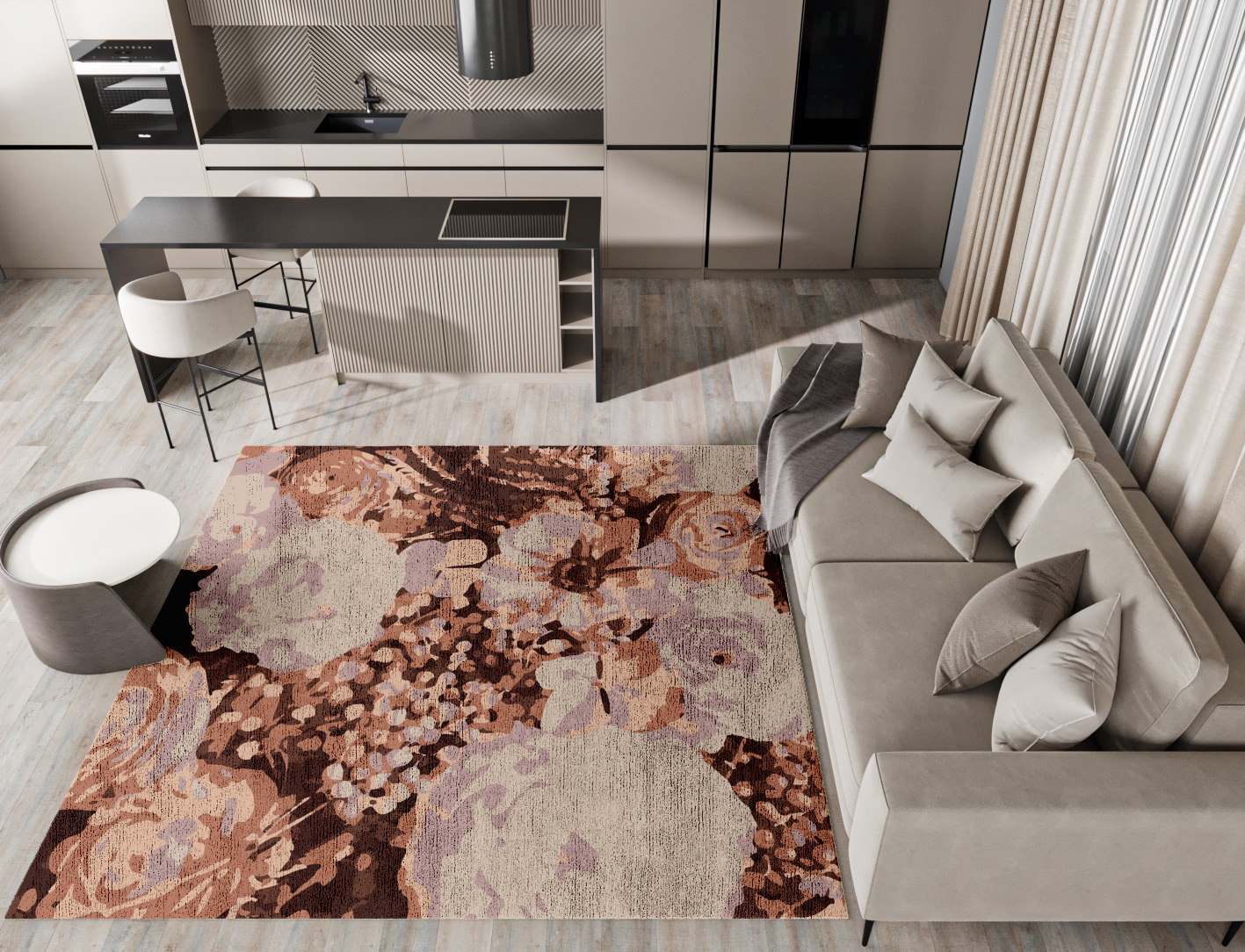 Impasto Floral Square Hand Knotted Bamboo Silk Custom Rug by Rug Artisan