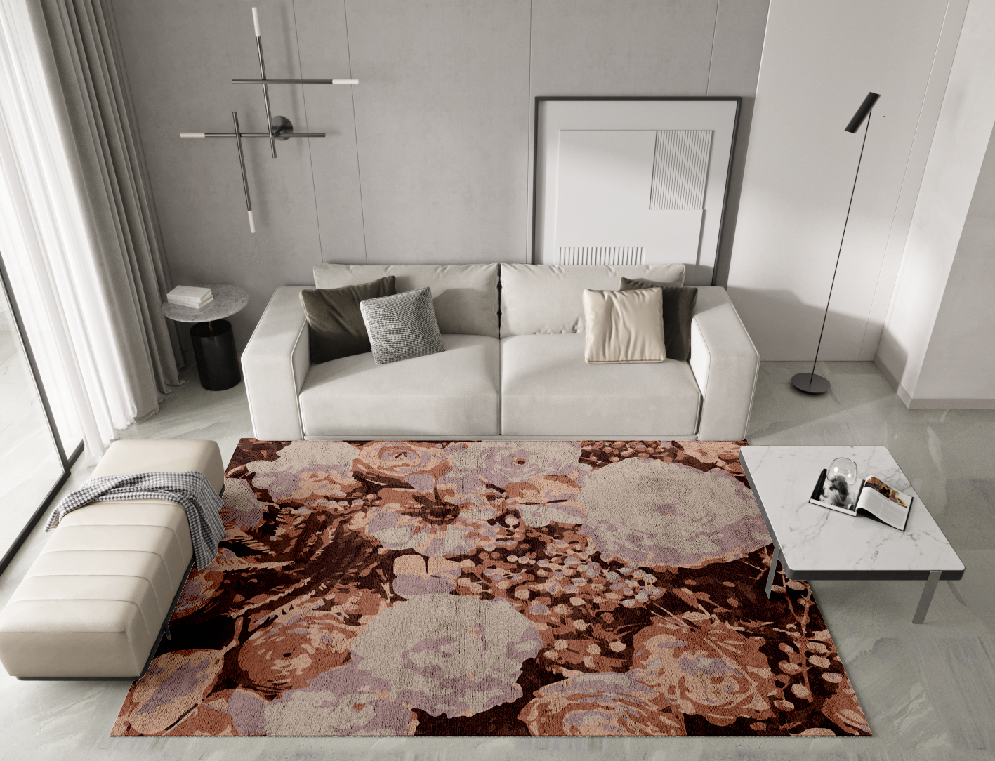 Impasto Floral Rectangle Hand Tufted Bamboo Silk Custom Rug by Rug Artisan