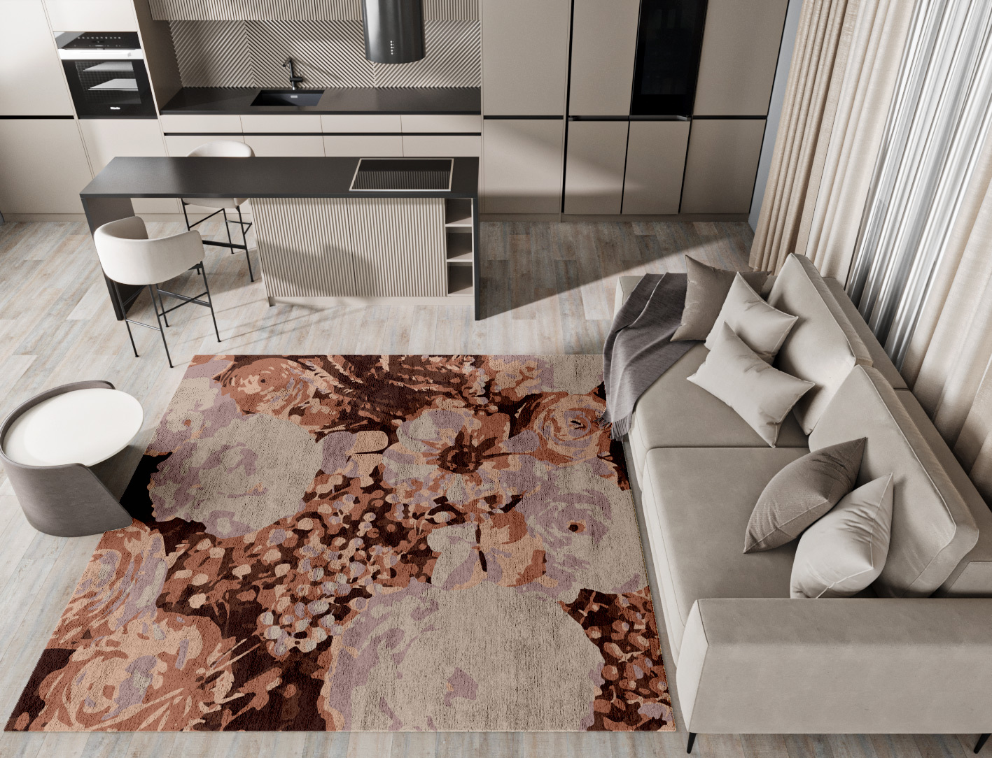 Impasto Floral Square Hand Tufted Bamboo Silk Custom Rug by Rug Artisan