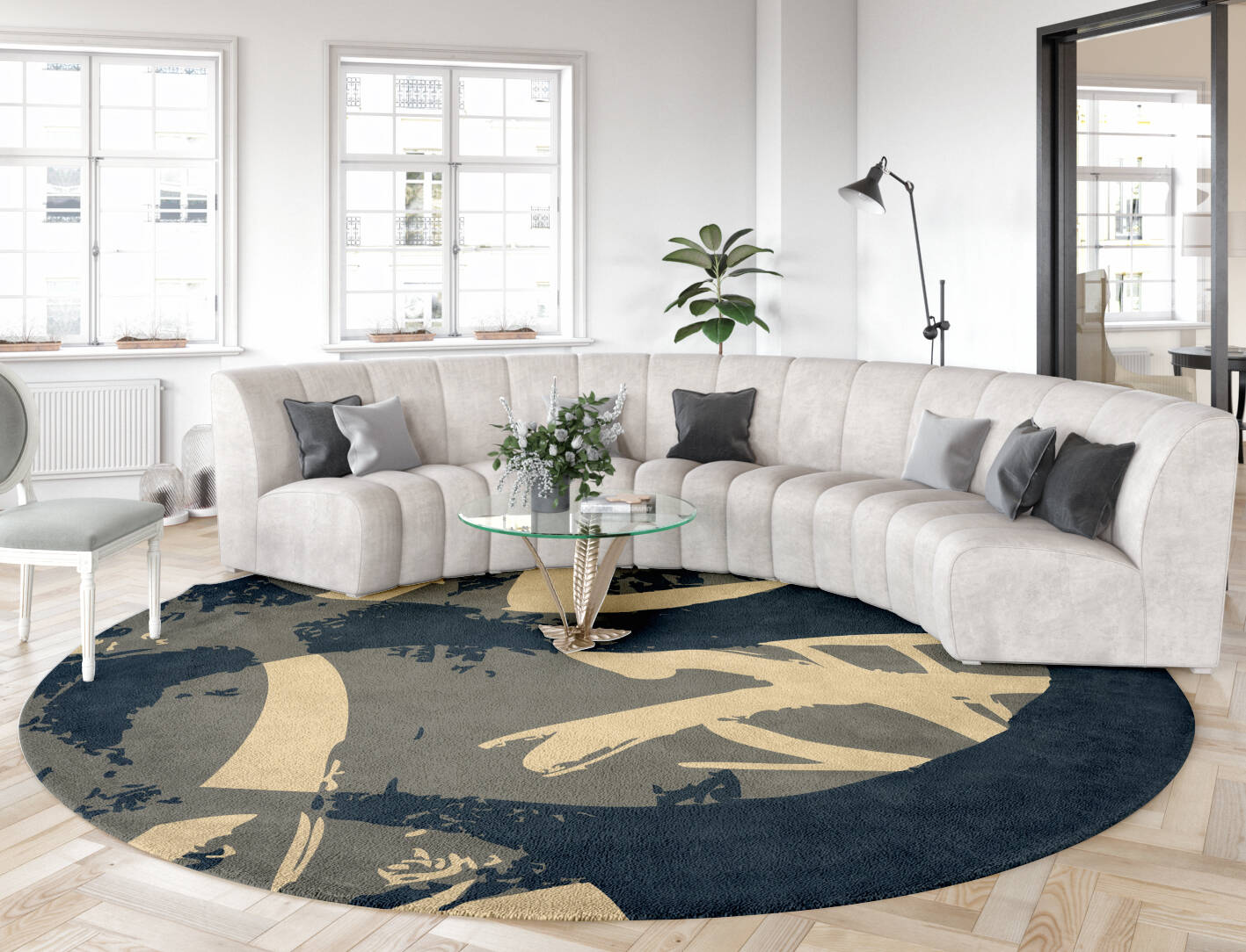 Imprint Abstract Round Hand Tufted Pure Wool Custom Rug by Rug Artisan