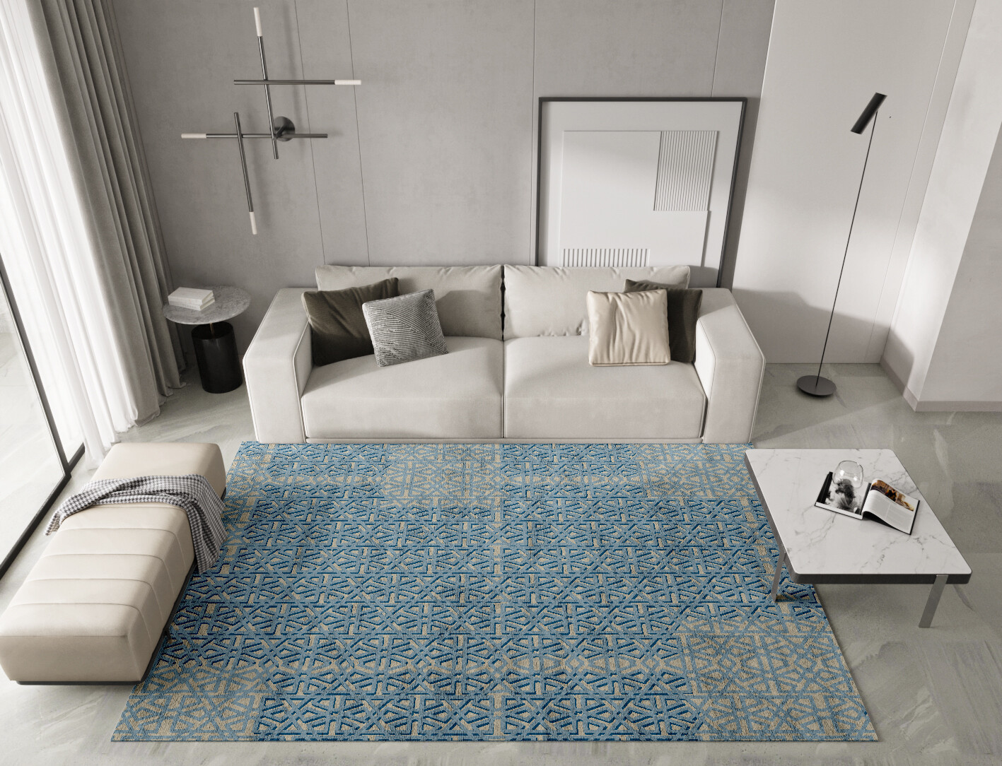 Imprints Geometric Rectangle Hand Knotted Bamboo Silk Custom Rug by Rug Artisan
