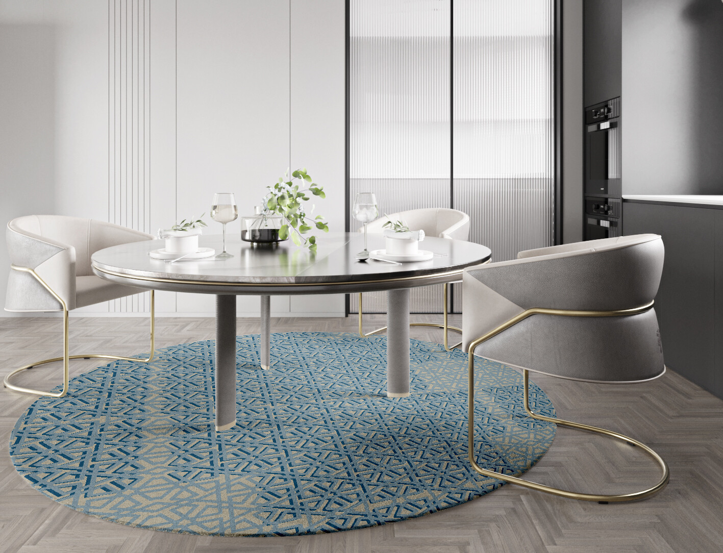 Imprints Geometric Round Hand Knotted Tibetan Wool Custom Rug by Rug Artisan