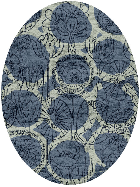 Indigo Floral Oval Hand Knotted Bamboo Silk Custom Rug by Rug Artisan