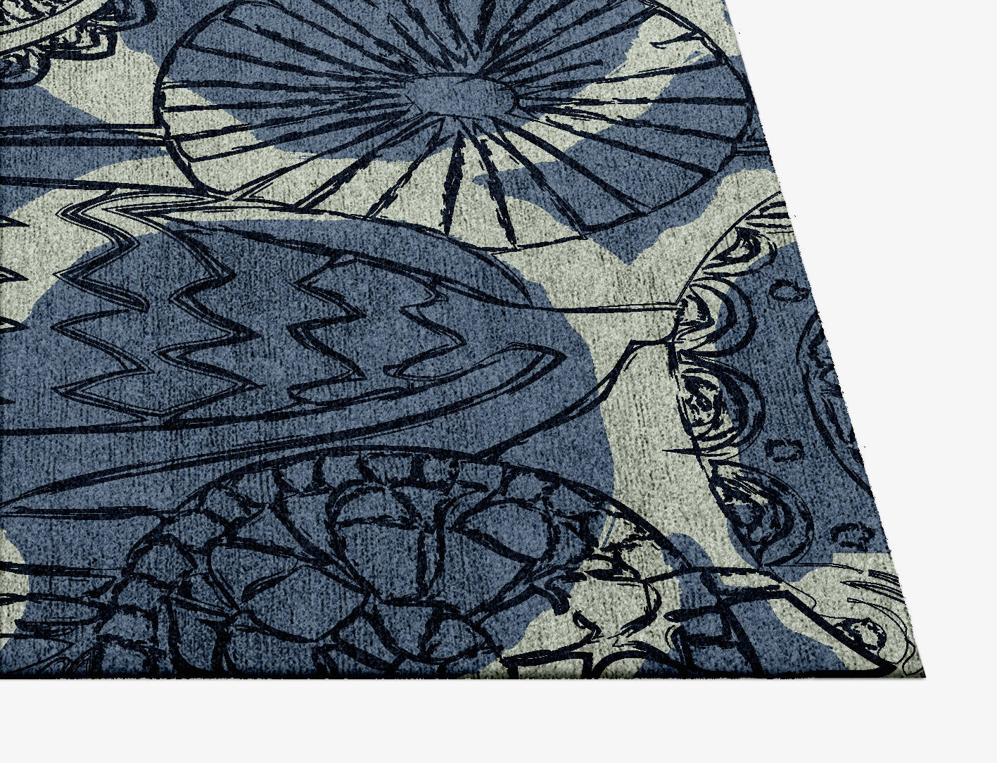 Indigo Floral Square Hand Knotted Bamboo Silk Custom Rug by Rug Artisan