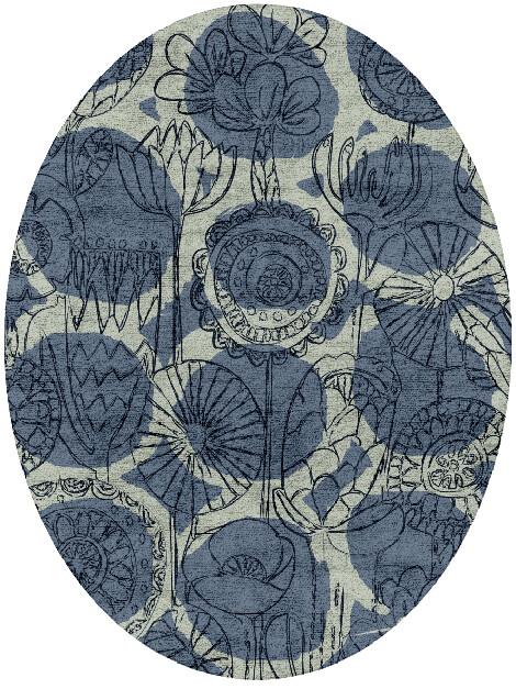 Indigo Floral Oval Hand Tufted Bamboo Silk Custom Rug by Rug Artisan