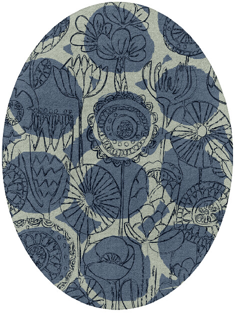 Indigo Floral Oval Hand Tufted Pure Wool Custom Rug by Rug Artisan