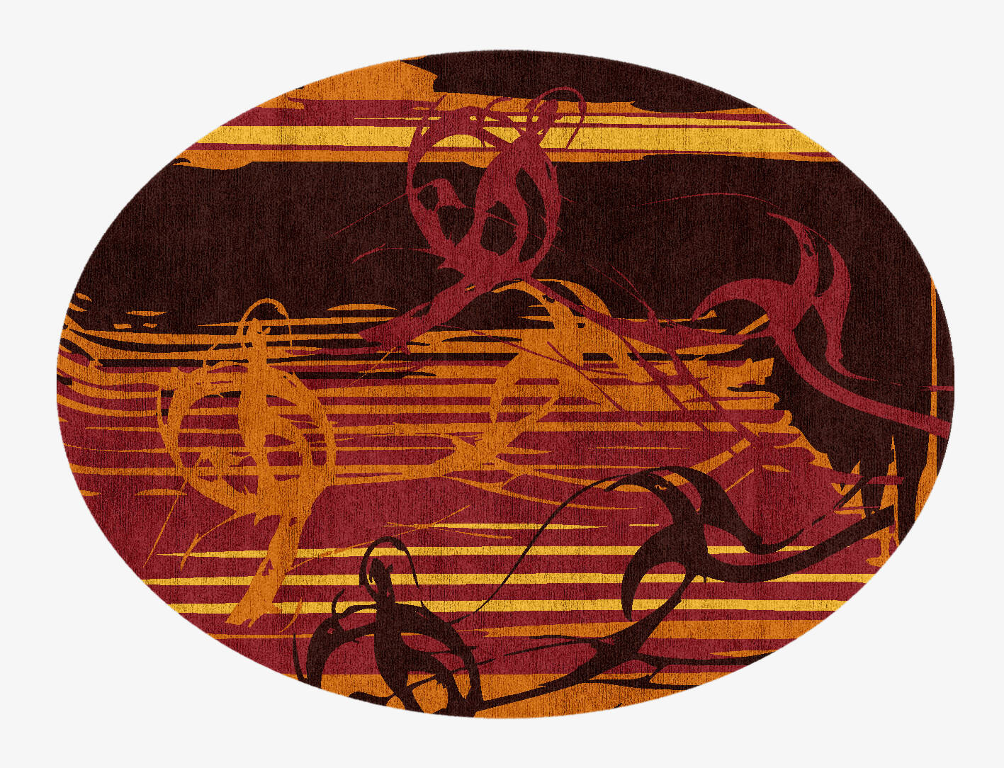 Inferno Abstract Oval Hand Knotted Bamboo Silk Custom Rug by Rug Artisan