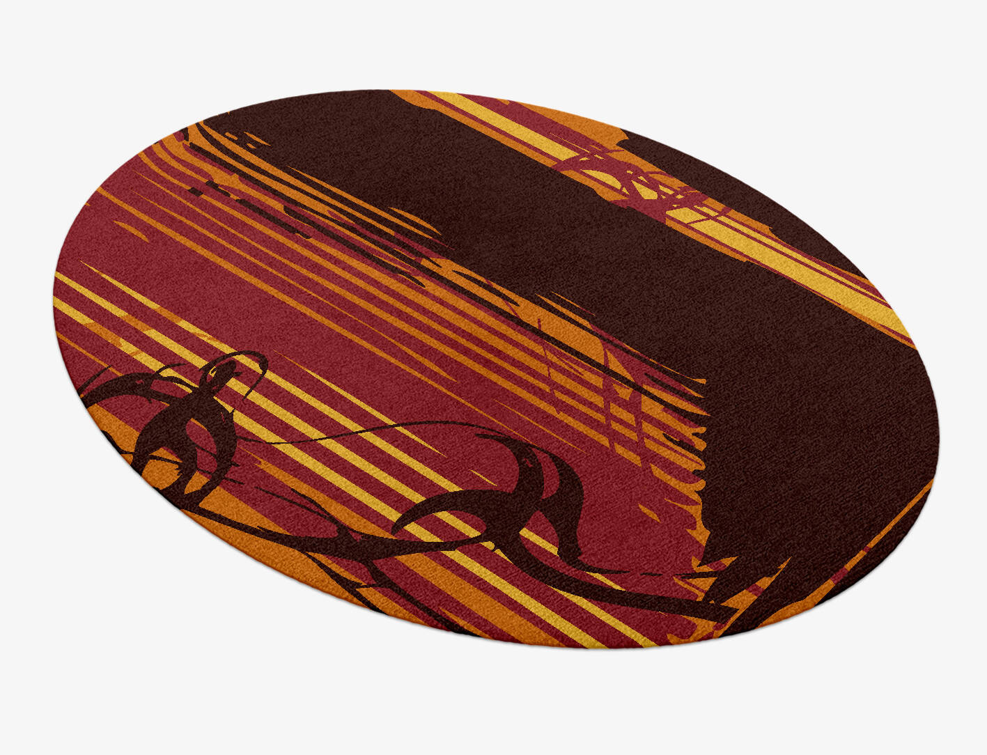Inferno Abstract Oval Hand Knotted Tibetan Wool Custom Rug by Rug Artisan